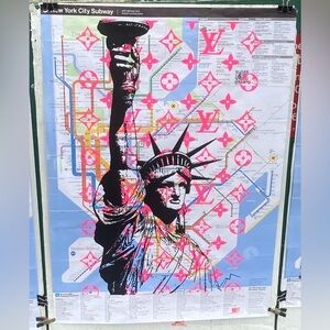 Hand Made Original New York City Subway Map Artwork -Statue Of Liberty (LV)